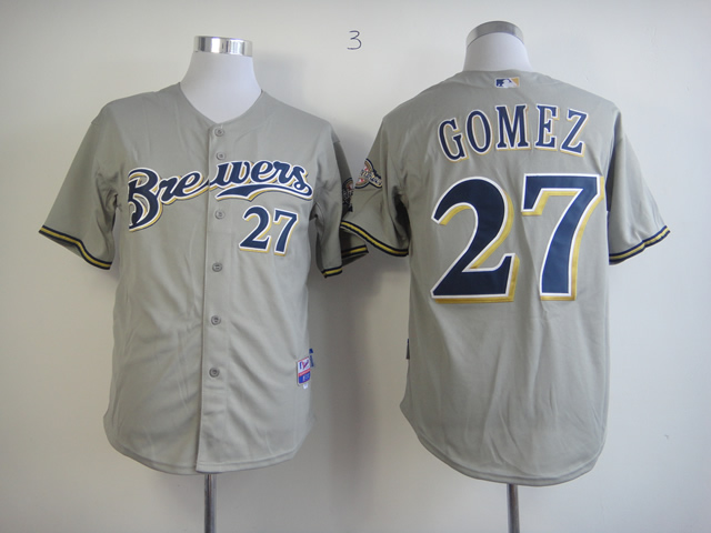 Men Milwaukee Brewers #27 Gomez Grey MLB Jerseys->milwaukee brewers->MLB Jersey